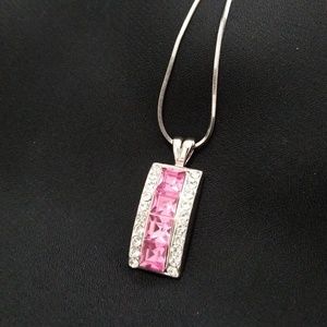 Pink and rhinestone pendant necklace